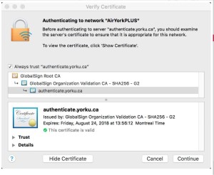 This is a sample of what pops up on Mac devices to trust the security certificate